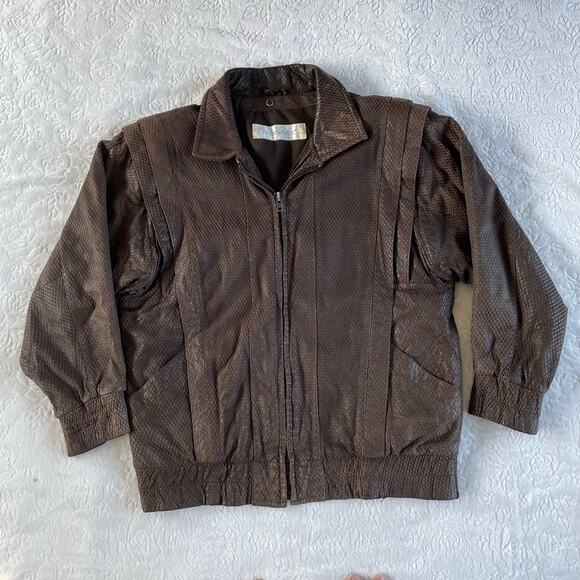 🔥Vintage Andrew Marc 100% Leather Snake Skin Pattern jacket Vest Bomber Grunge - Picture 2 of 16